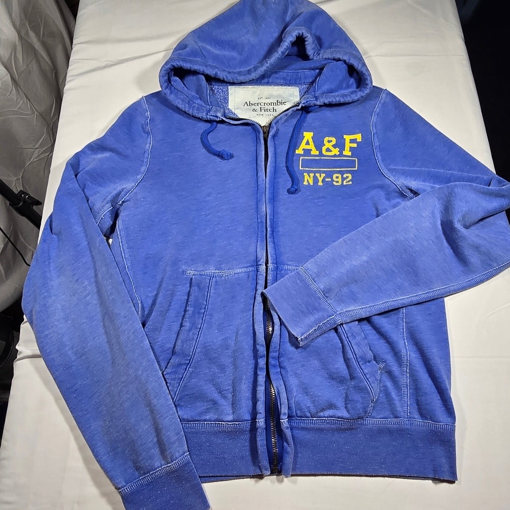 Abercrombie & Fitch y2k 90s Mens XXL Blue Fitch Full Zip Hoodie Sweatshirt